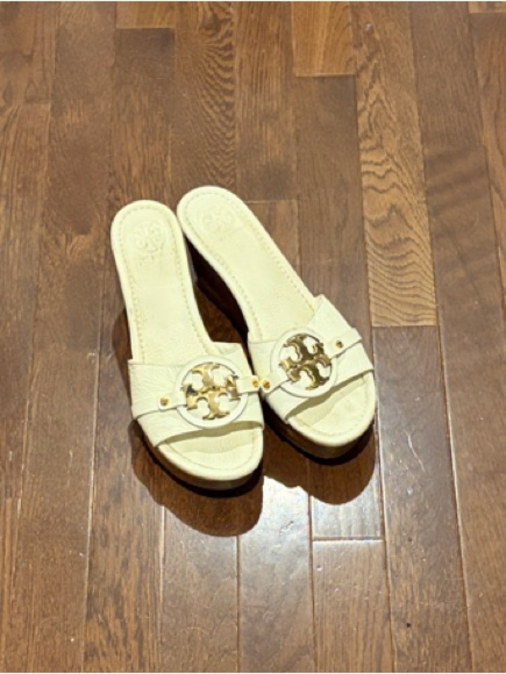 Tory Burch Cream Slip-On Mules with Gold Logo Accent
